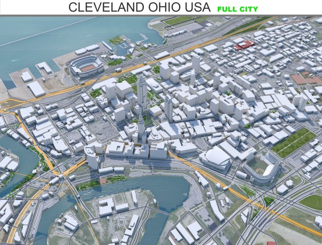 Cleveland city Ohio USA 40km Modèle 3D .c4d .max .obj .3ds .fbx .stl .blend 
