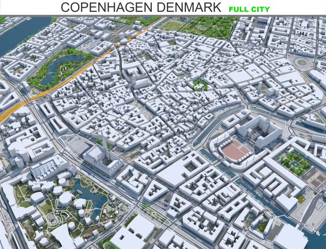 Copenhagen city Denmark 30km 3D Модель .c4d .max .obj .3ds .fbx .stl .blend 