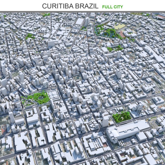 Curitiba city Brazil 50km 3D Model .c4d .max .obj .3ds .fbx .lwo .lw .lws