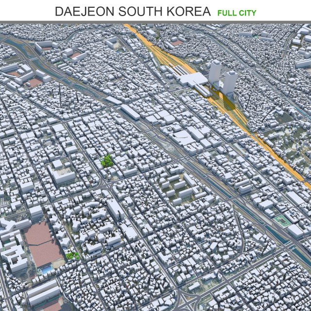 Daejeon city South Korea 50km 3D Model .c4d .max .obj .3ds .fbx .lwo .lw .lws