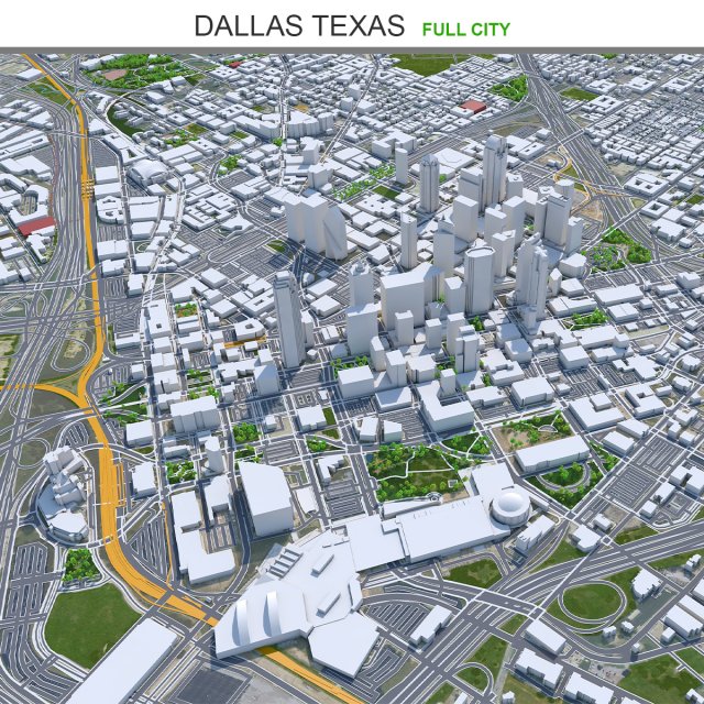 Dallas city Texas 60km 3D Model .c4d .max .obj .3ds .fbx .lwo .lw .lws