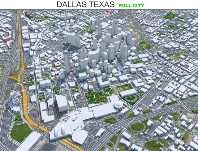 Dallas city Texas 60km 3D Model .c4d .max .obj .3ds .fbx .stl .blend 