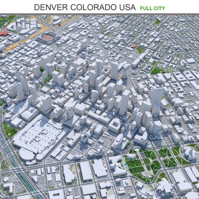 Denver Colorado city USA 70km 3D Model .c4d .max .obj .3ds .fbx .lwo .lw .lws