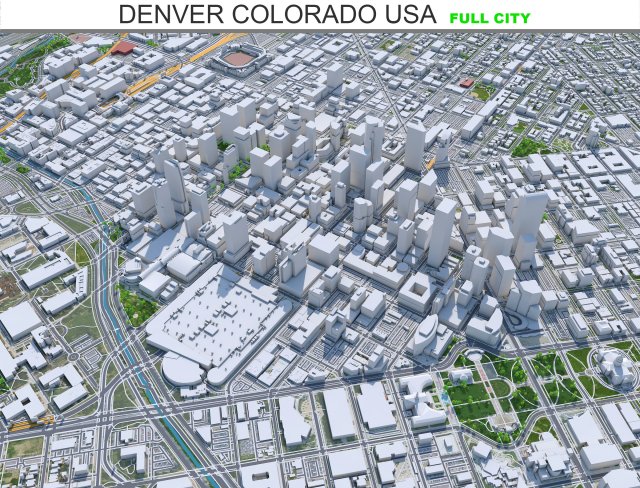 Denver Colorado city USA 70km Model 3D .c4d .max .obj .3ds .fbx .stl .blend 