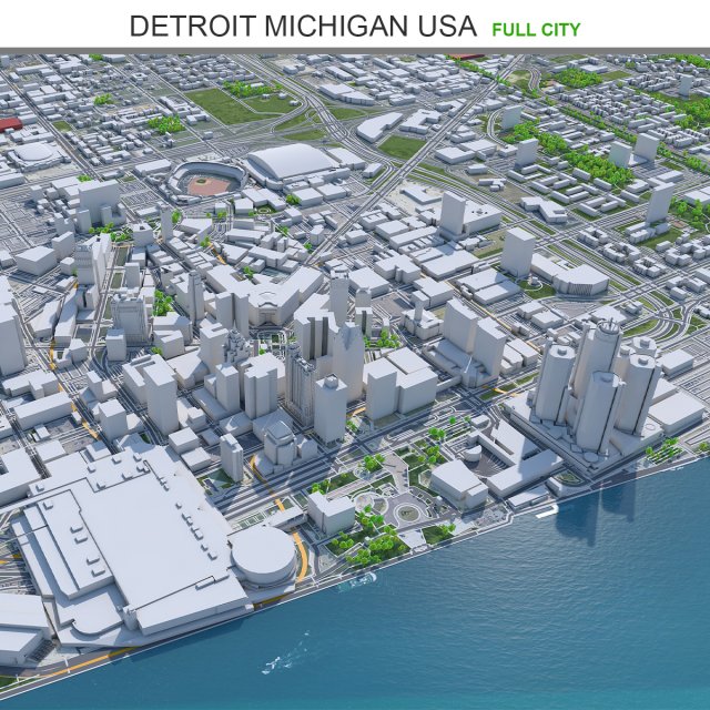 Detroit city Michigan USA 70km 3D Model .c4d .max .obj .3ds .fbx .lwo .lw .lws