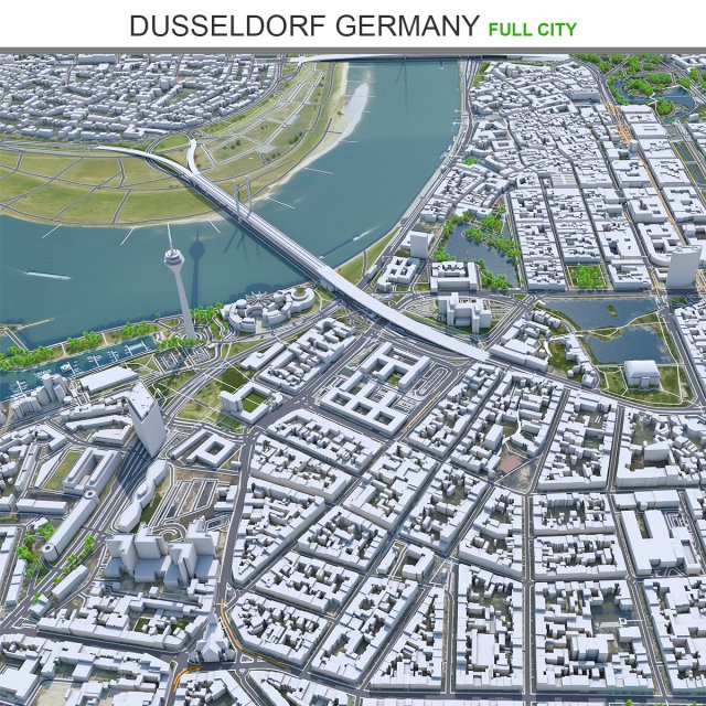 Dusseldorf city Germany 50km 3D Model .c4d .max .obj .3ds .fbx .lwo .lw .lws