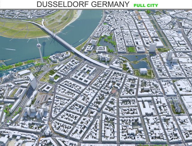 Dusseldorf city Germany 50km 3Dモデル .c4d .max .obj .3ds .fbx .stl .blend 