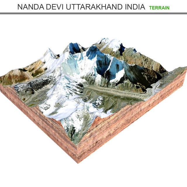 Nanda Devi Uttarakhand India Terrain  3D Model .c4d .max .obj .3ds .fbx .lwo .lw .lws