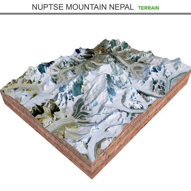Nuptse Mountain Nepal Terrain 3D Модель .c4d .max .obj .3ds .fbx .stl .blend 