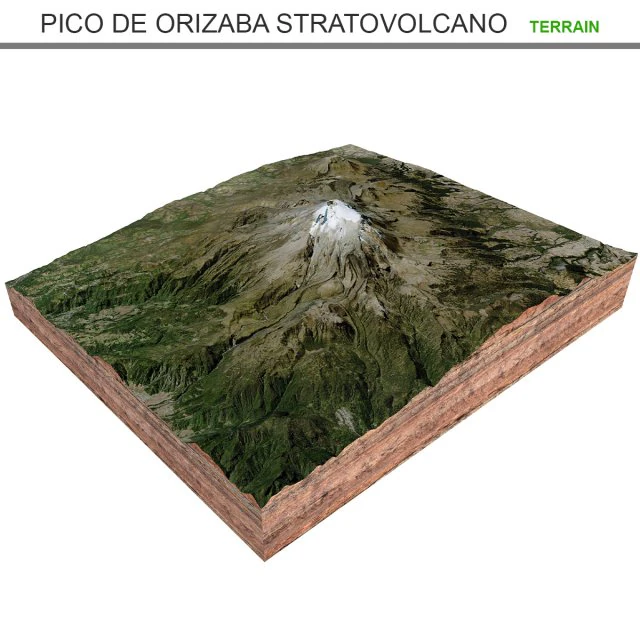 Pico de Orizaba Estratovolc&aacute;n M&eacute;xico Terreno Modelo 3D .c4d .max .obj .3ds .fbx .stl .blend 