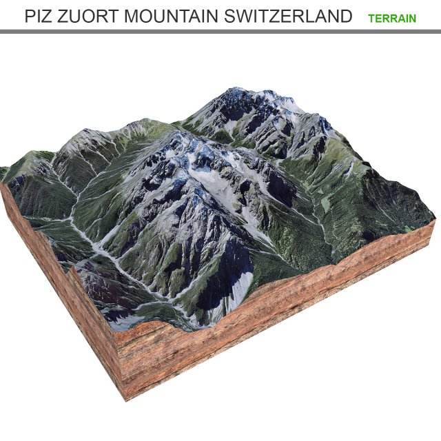 Piz Zuort Mountain Switzerland Terrain  3D Model .c4d .max .obj .3ds .fbx .lwo .lw .lws