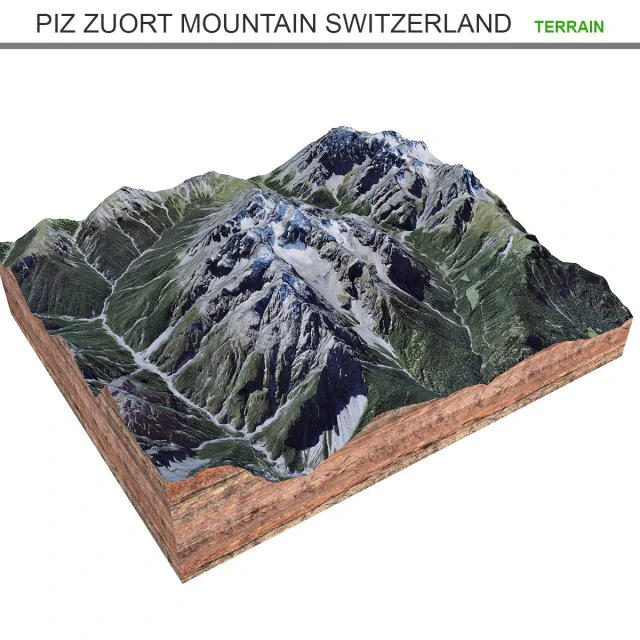 Piz Zuort Mountain Switzerland Terrain 3D Model .c4d .max .obj .3ds .fbx .stl .blend 