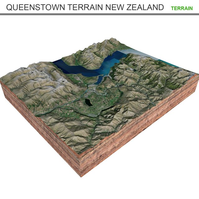 Queenstown Terrain New Zealand Terrain  3D Model .c4d .max .obj .3ds .fbx .lwo .lw .lws