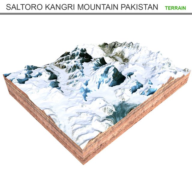 Saltoro Kangri Mountain Pakistan Terrain  3D Model .c4d .max .obj .3ds .fbx .lwo .lw .lws