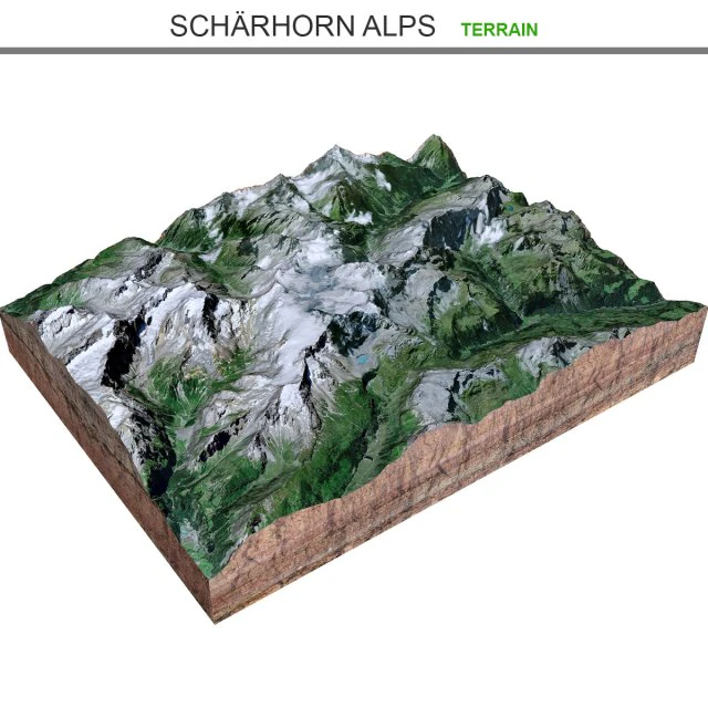 Scharhorn Alps Terrain 3D Model .c4d .max .obj .3ds .fbx .stl .blend