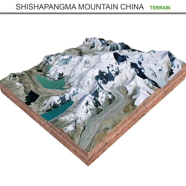 Shishapangma Mountain China Terrain 3D Модель .c4d .max .obj .3ds .fbx .stl .blend 