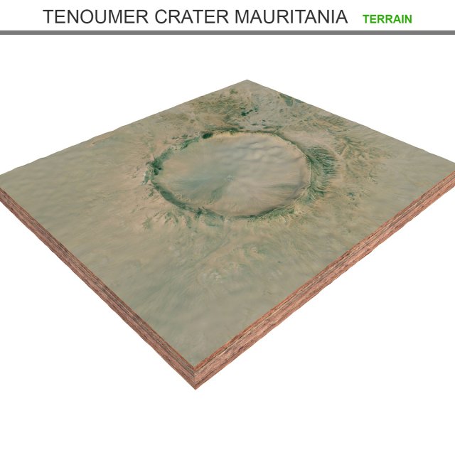Tenoumer Crater Mauritania Terrain 3D Model .c4d .max .obj .3ds .fbx .stl .blend
