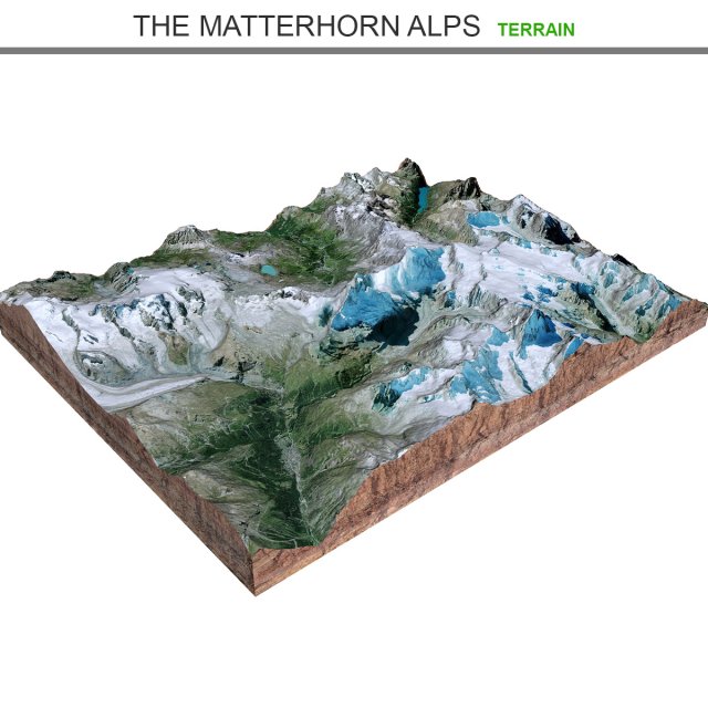 The Matterhorn Alps Terrain 3D Model .c4d .max .obj .3ds .fbx .stl .blend 
