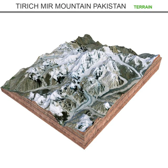 Tirich Mir Mountain Pakistan Terrain 3D Model .c4d .max .obj .3ds .fbx .stl .blend