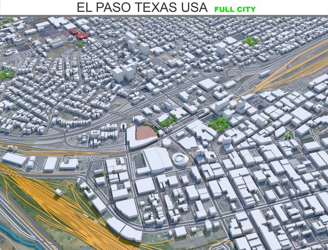 El Paso Texas city USA 60km 3D Model .c4d .max .obj .3ds .fbx .stl .blend 