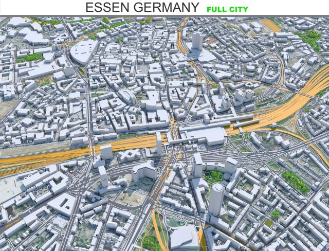 Essen city Germany 40km 3D Model .c4d .max .obj .3ds .fbx .stl .blend 