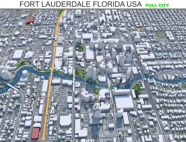 Fort Lauderdale city Florida USA 40km Modelo 3D .c4d .max .obj .3ds .fbx .stl .blend 