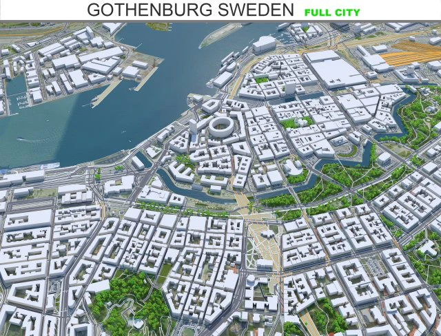 Gothenburg city Sweden 80km 3D Model .c4d .max .obj .3ds .fbx .stl .blend 