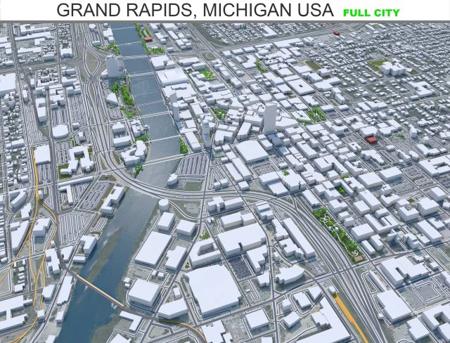 Grand Rapids city Michigan USA 40km 3D Model .c4d .max .obj .3ds .fbx .stl .blend 
