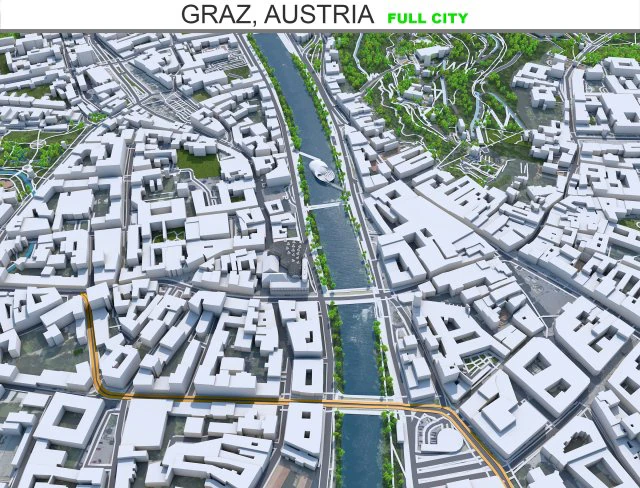 Graz city Austria 40km 3D Model .c4d .max .obj .3ds .fbx .stl .blend 
