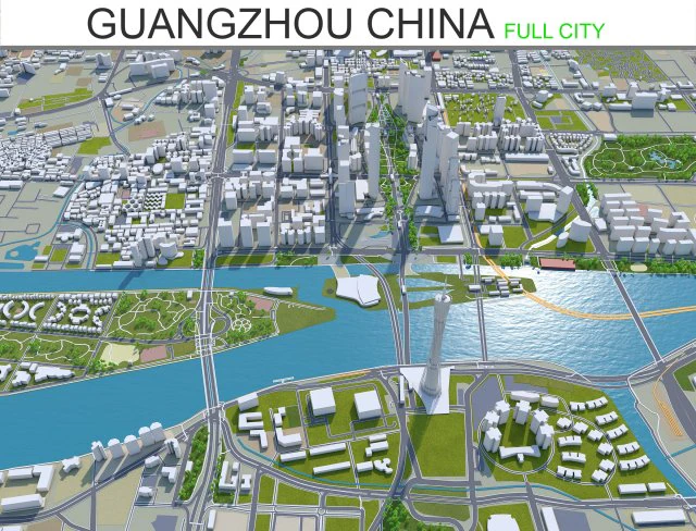 Guangzhou city China 220km 3D Model .c4d .max .obj .3ds .fbx .stl .blend