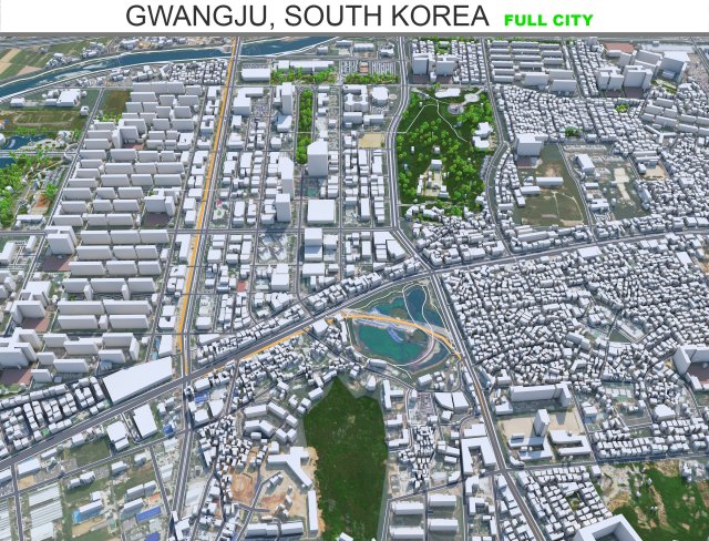 Gwangju city South Korea 45km 3D Модель .c4d .max .obj .3ds .fbx .stl .blend 