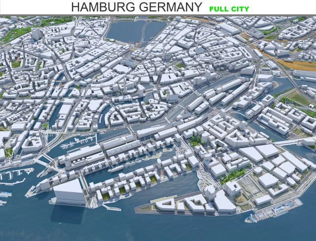 Hamburg city Germany 50km 3D Model .c4d .max .obj .3ds .fbx .stl .blend 