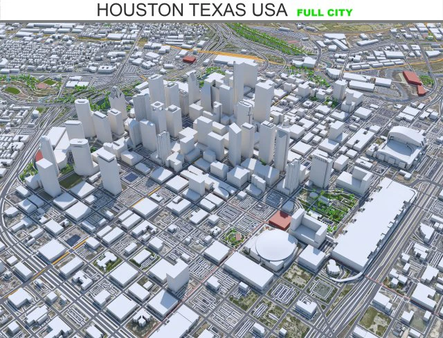 Houston city Texas USA 100km 3D Model .c4d .max .obj .3ds .fbx .stl .blend 