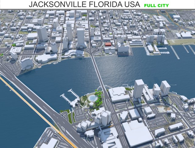 Jacksonville city Florida USA 80km Modèle 3D .c4d .max .obj .3ds .fbx .stl .blend 