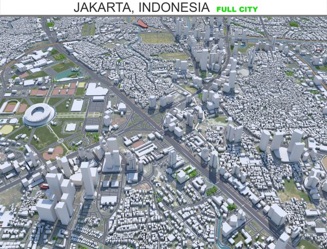 Jakarta city Indonesia 50km 3D Модель .c4d .max .obj .3ds .fbx .stl .blend 
