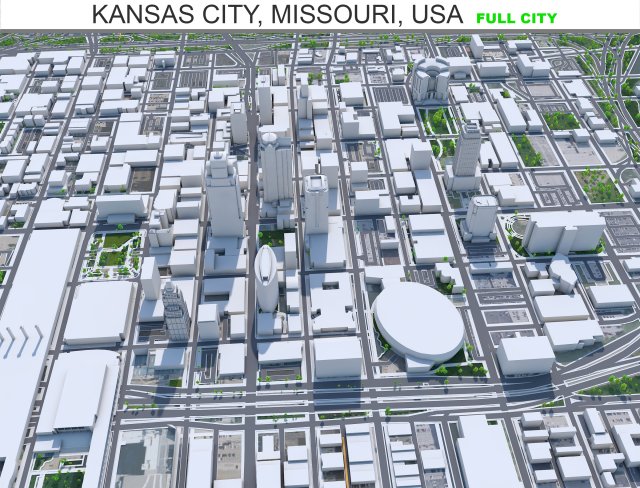 Kansas City Missouri USA 80km 3D Model .c4d .max .obj .3ds .fbx .stl .blend 