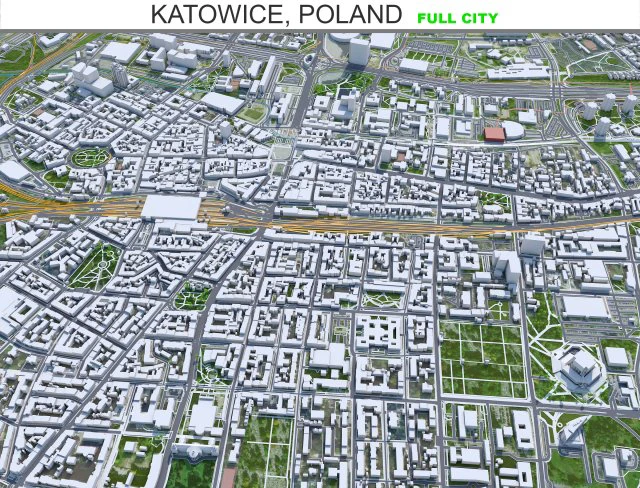 Katowice city Poland 70km 3D Model .c4d .max .obj .3ds .fbx .stl .blend 