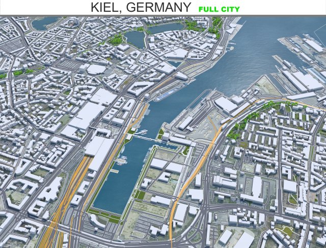 Kiel city Germany 70km 3D Model .c4d .max .obj .3ds .fbx .stl .blend 