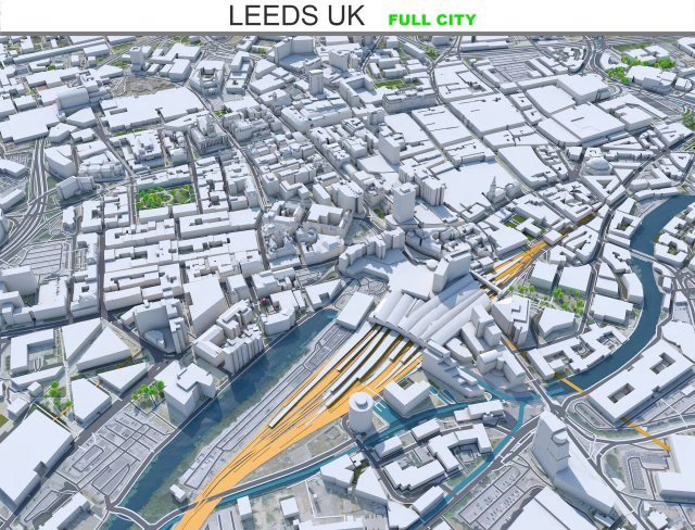 Leeds city UK 60km 3D Model .c4d .max .obj .3ds .fbx .stl .blend 