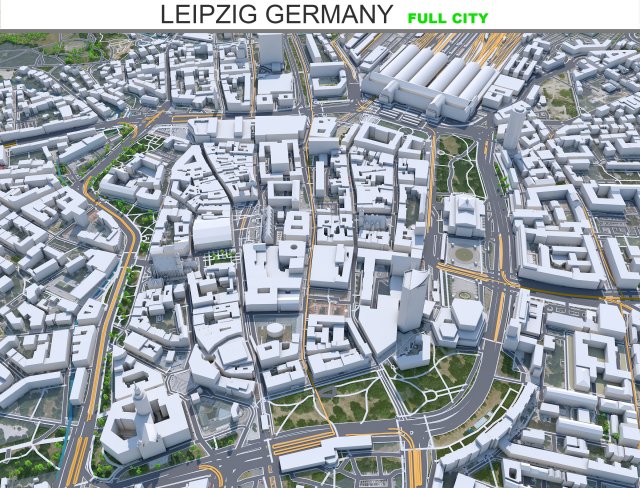 Leipzig city Germany 50km 3Dモデル .c4d .max .obj .3ds .fbx .stl .blend