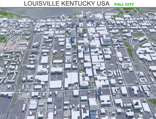 Louisville city Kentucky USA 80km 3D Model .c4d .max .obj .3ds .fbx .stl .blend 