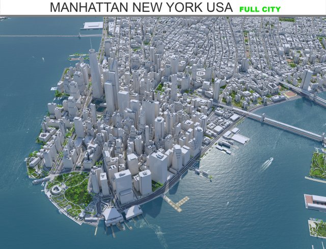 Manhattan city New York USA 40km 3Dモデル .c4d .max .obj .3ds .fbx .stl .blend 