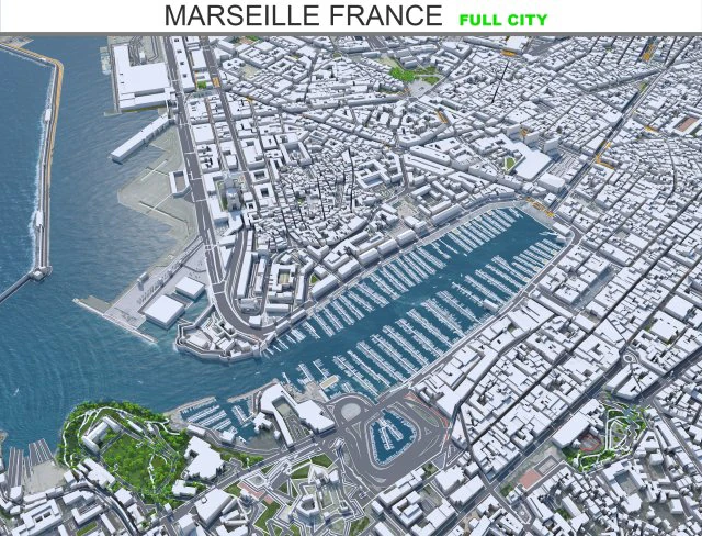 Marseille city France 50km 3D Model .c4d .max .obj .3ds .fbx .stl .blend 