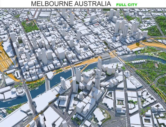 Melbourne city Australia 100km 3D Model .c4d .max .obj .3ds .fbx .stl .blend 