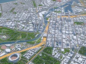 Melbourne city Australia 100km 3D Model