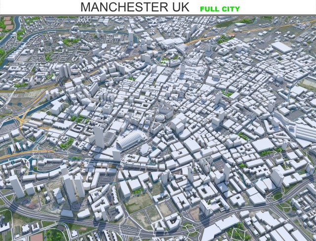 Manchester city UK 60km Modello 3D .c4d .max .obj .3ds .fbx .stl .blend 