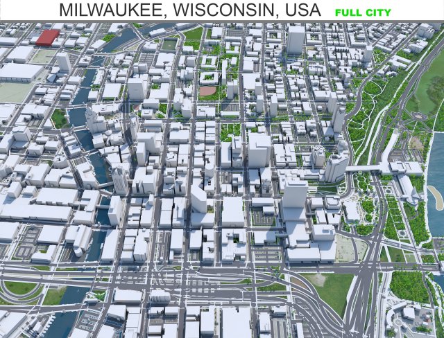 Milwaukee city Wisconsin USA 50km 3D 모델 .c4d .max .obj .3ds .fbx .stl .blend 