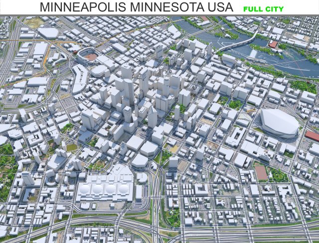 Minneapolis Minnesota USA 40km 3D Модель .c4d .max .obj .3ds .fbx .stl .blend 