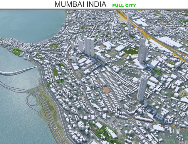 Mumbai city India 50km 3D Model .c4d .max .obj .3ds .fbx .stl .blend 