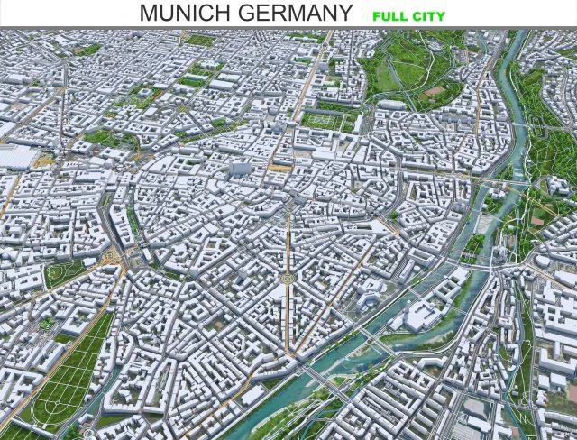 Munich city Germany 90km 3D Model .c4d .max .obj .3ds .fbx .stl .blend